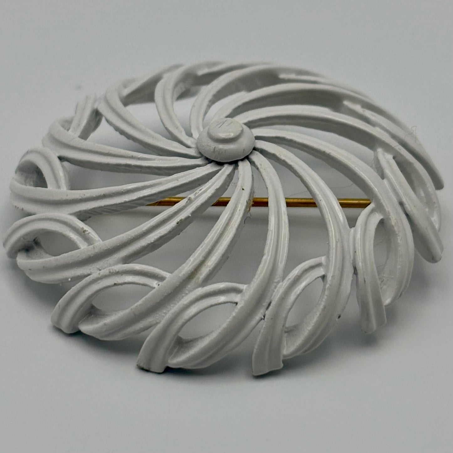 1960s Monet White Enamel Swirl Brooch