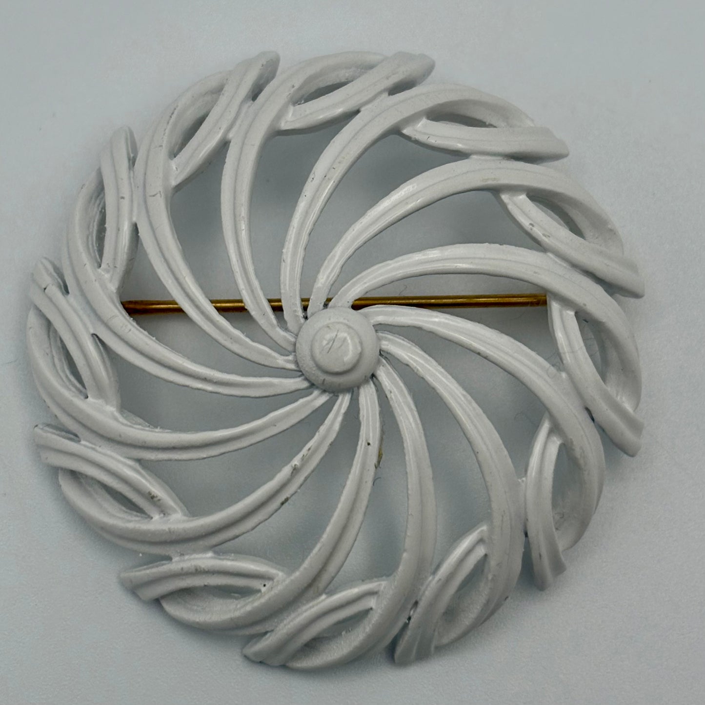 1960s Monet White Enamel Swirl Brooch