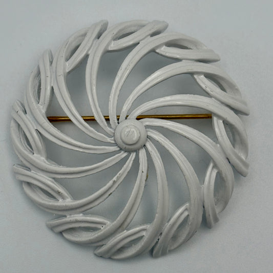 1960s Monet White Enamel Swirl Brooch