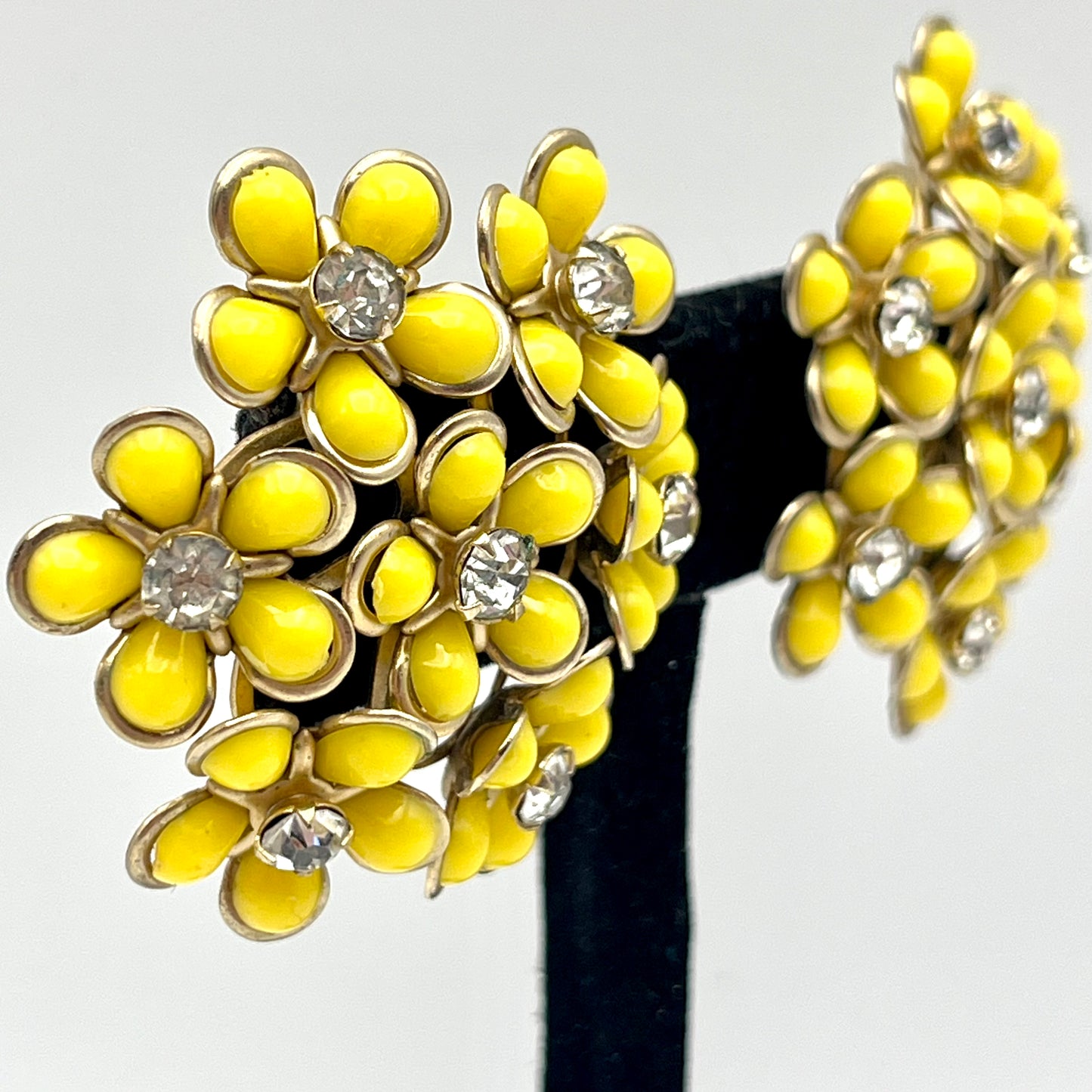 1960s Yellow Flower Rhinestone Earrings