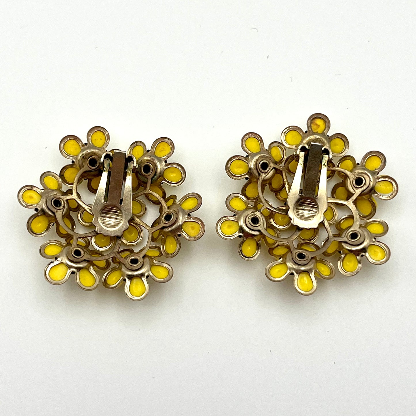 1960s Yellow Flower Rhinestone Earrings