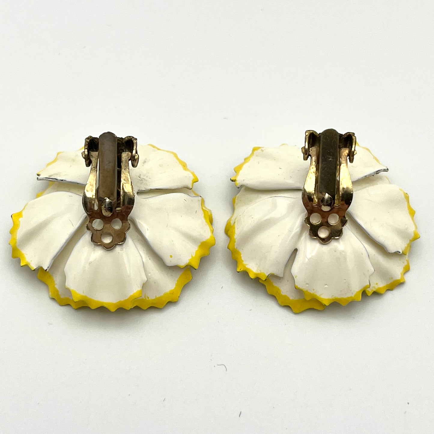 Late 60s/ Early 70s Yellow & White Enamel Flower Earrings