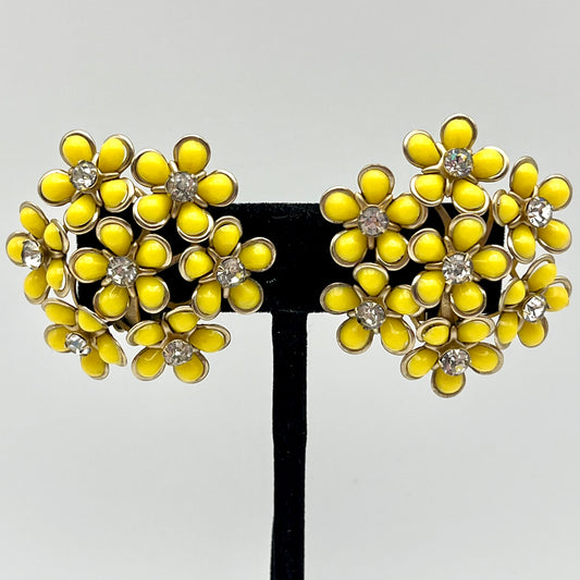 1960s Yellow Flower Rhinestone Earrings