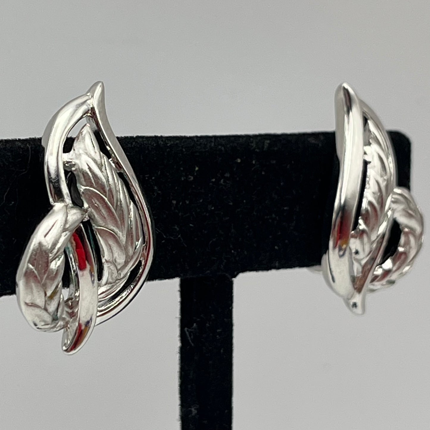 1960s Trifari Crown Abstract Leaf Clip Earrings