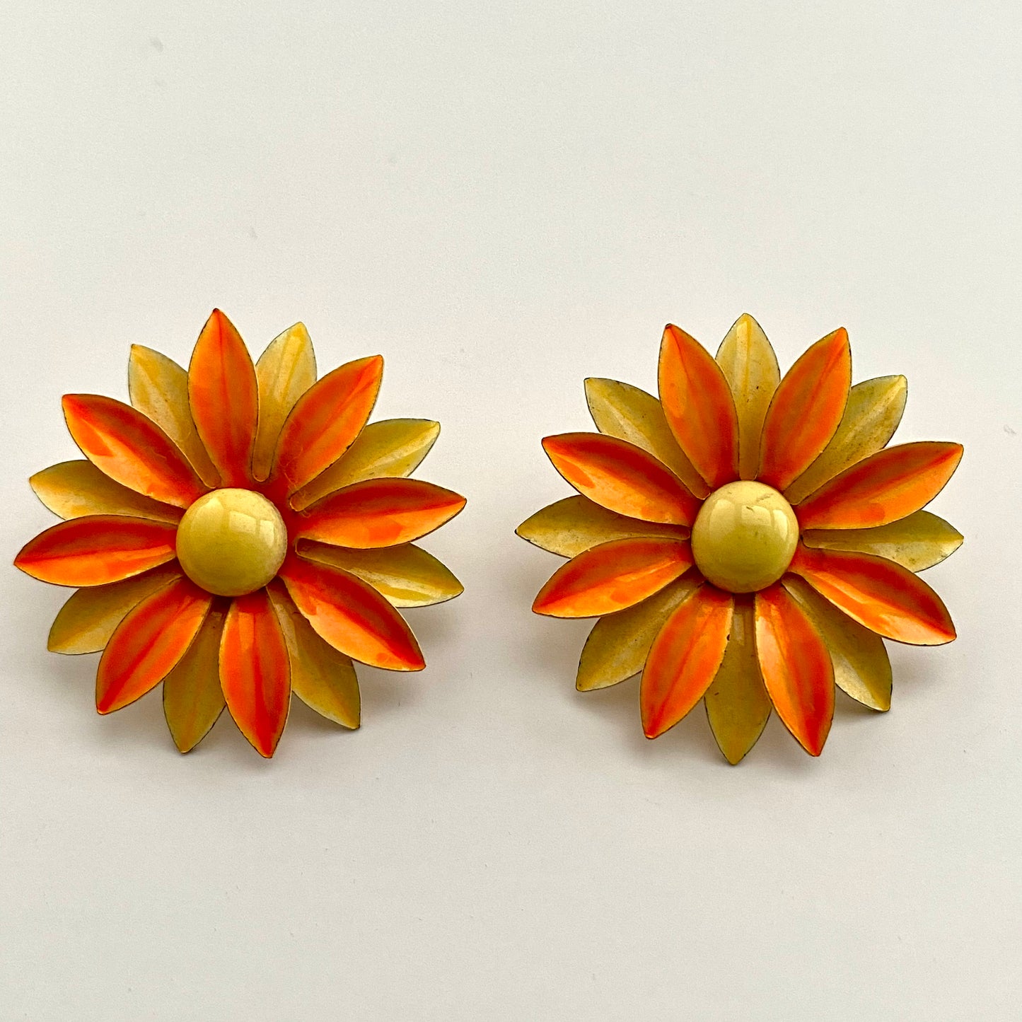 Late 60s/ Early 70s Orange Enamel Flower Earrings
