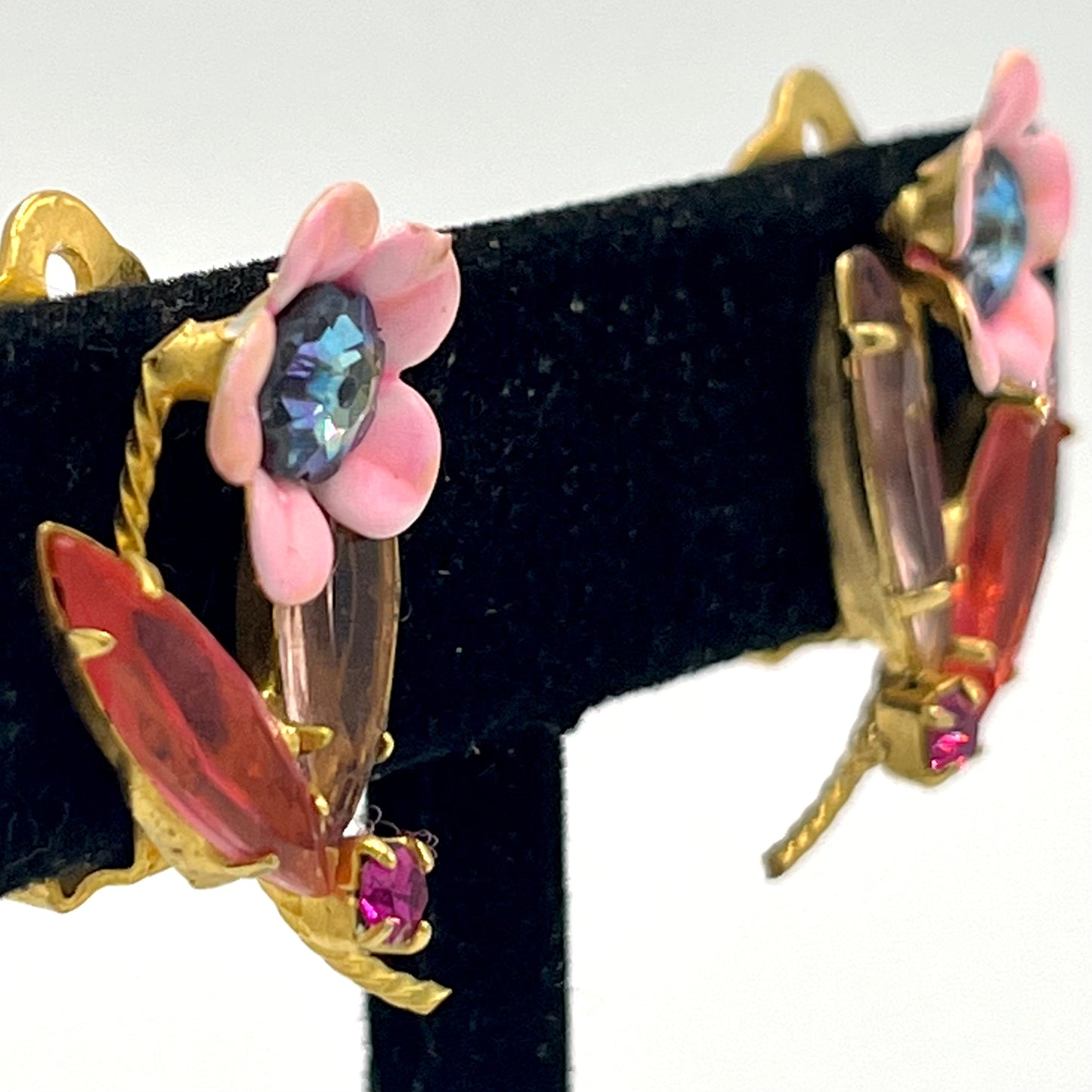 1960s Enamel & Rhinestone Flower Earrings