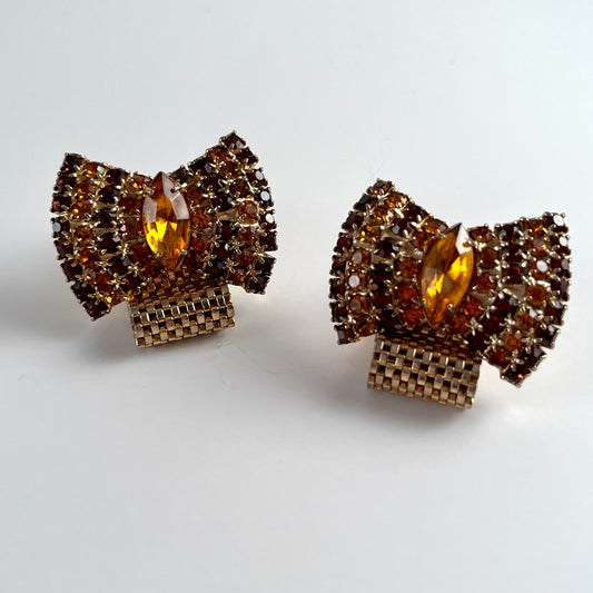 60s/70s Topaz & Brown Rhinestone Bow Cuff Links