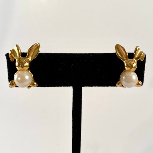 1995 Avon Pearly Bunny Earrings With Original Box