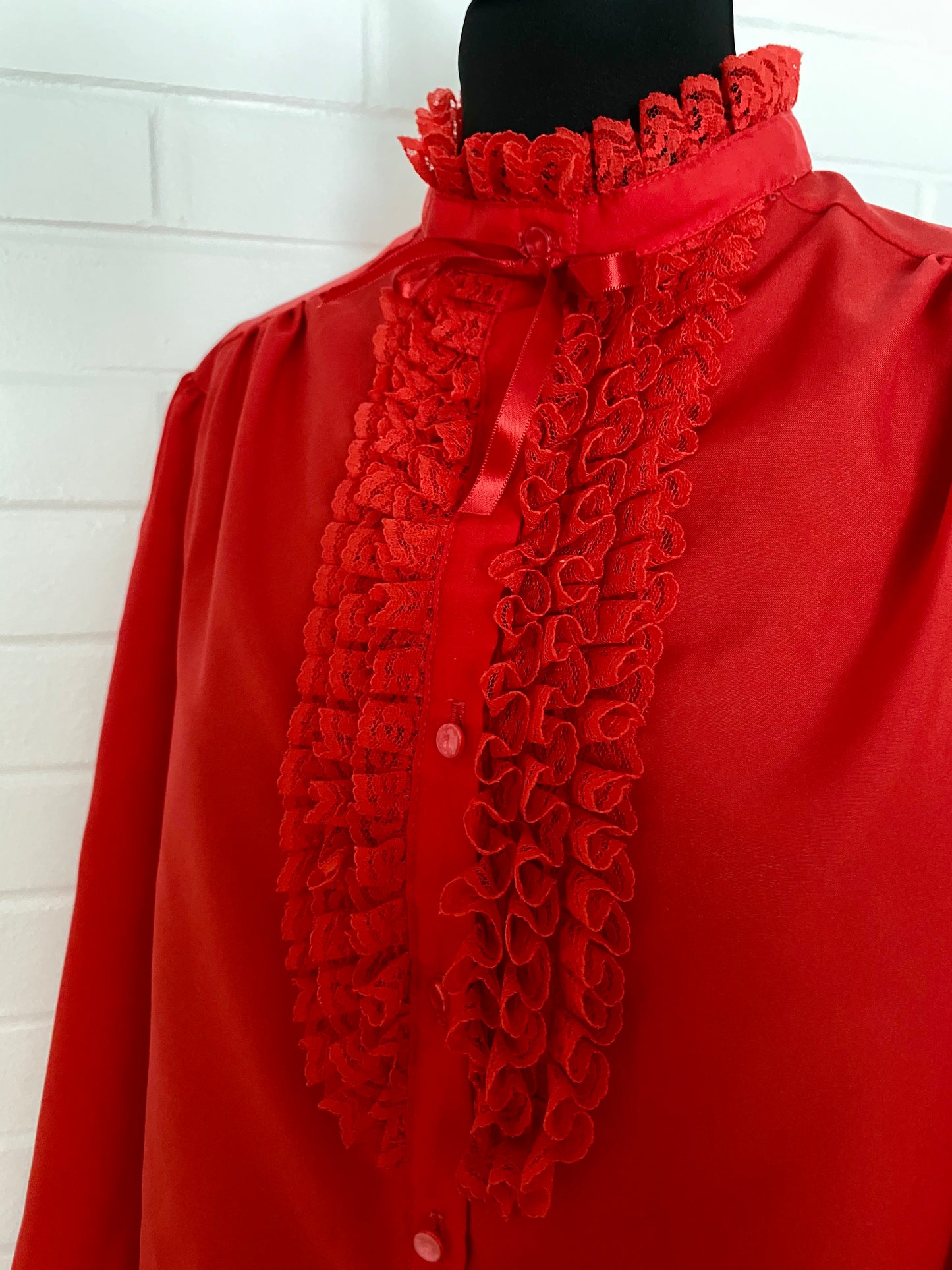 1980s Rhapsody Red Ruffled Blouse