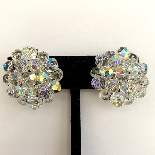 1960s Aurora Borealis Crystal Bead Earrings