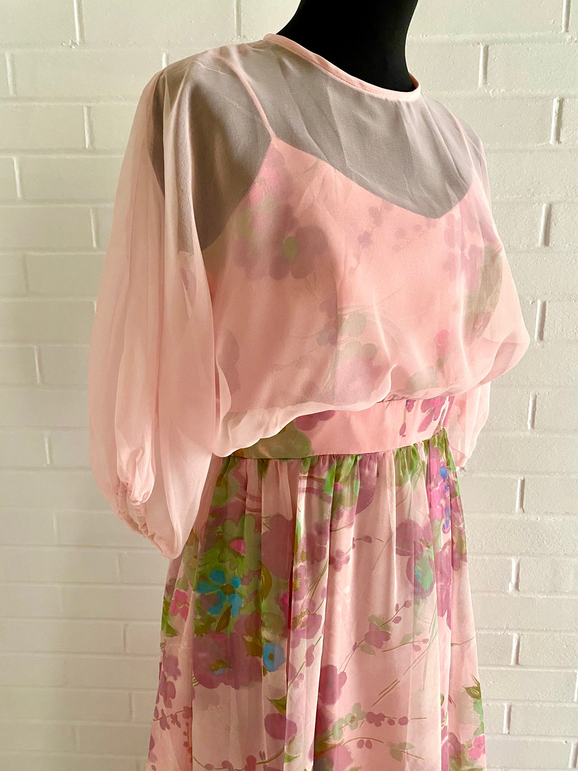 70s chiffon maxi dress 70s Cream Chiffon Rhinestone Ethereal Dress Vintage Romantic Long Maxi Dress