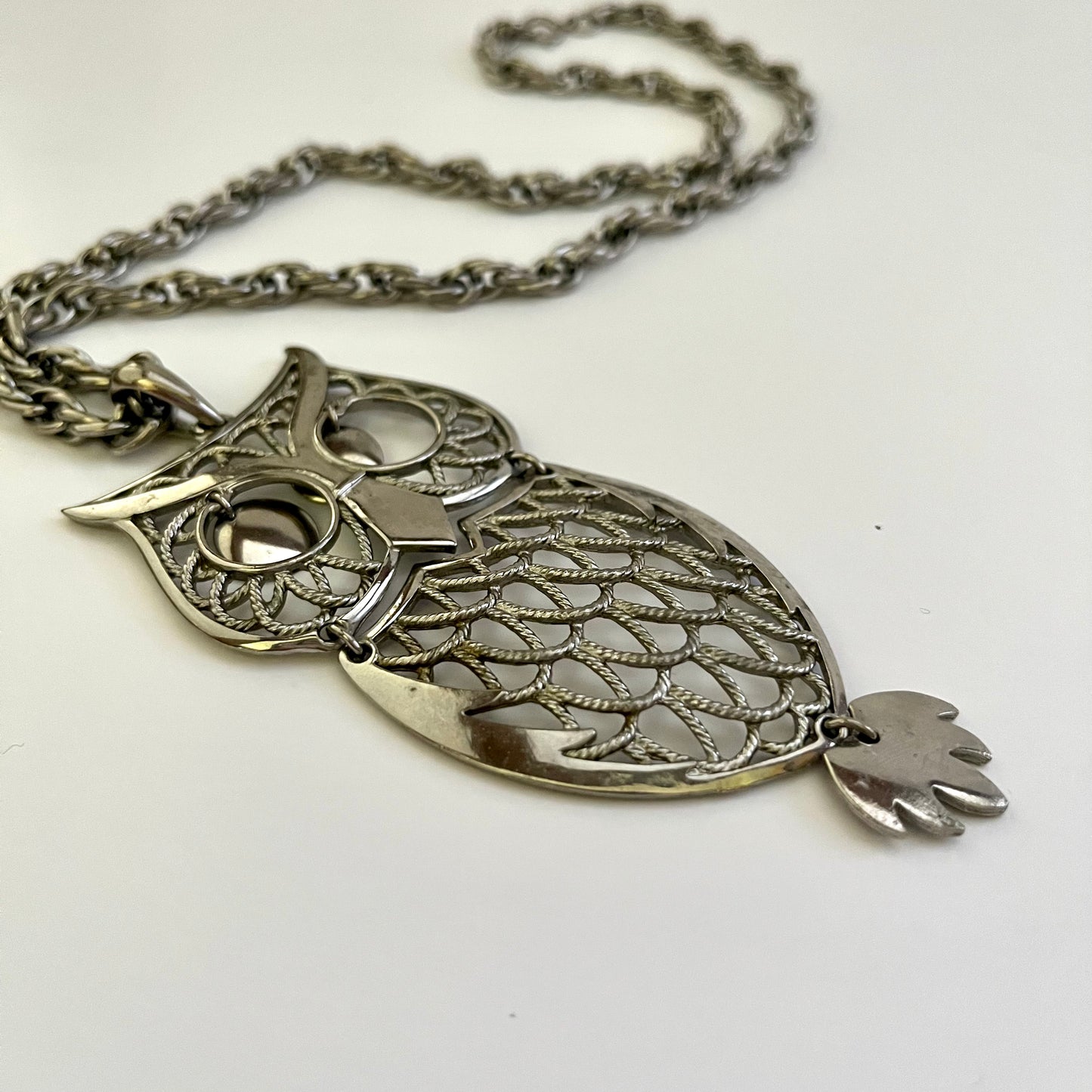 1970s Articulated Owl Pendant Necklace