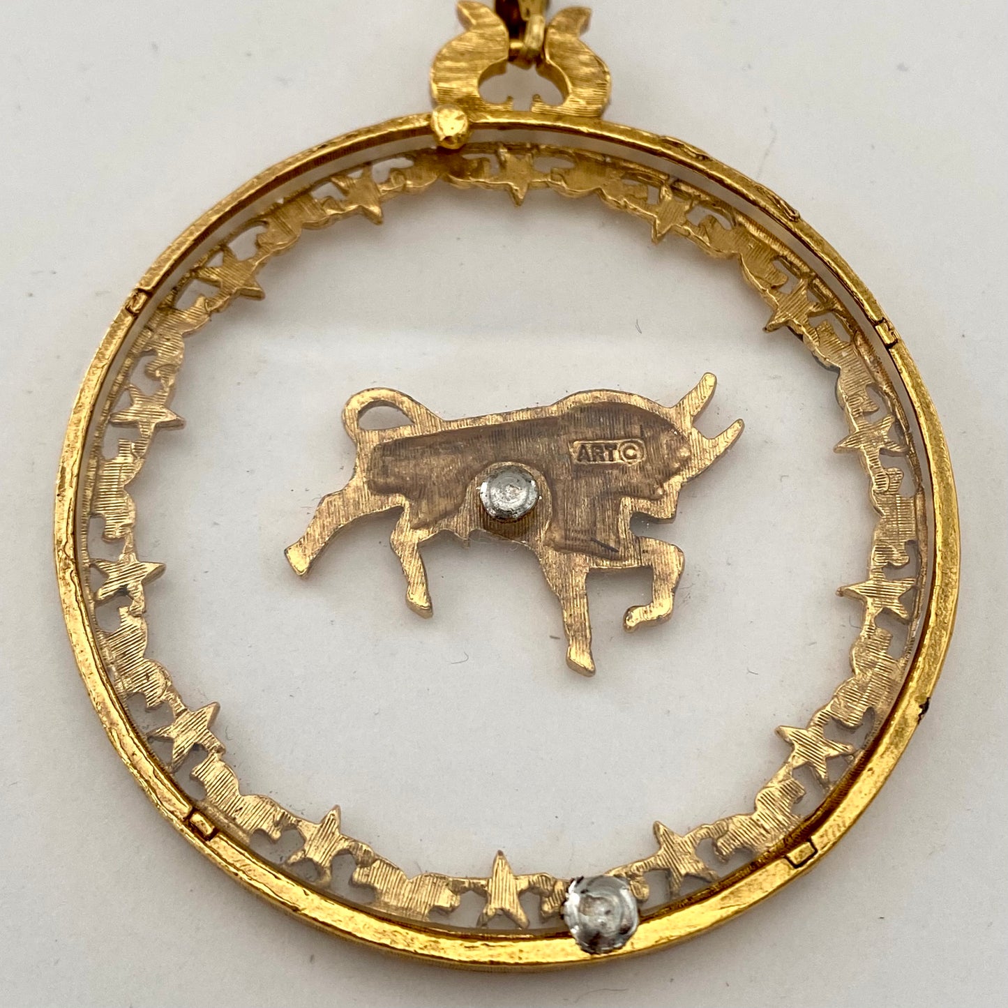 Late 60s/ Early 70s Art Taurus, Zodiac Pendant Necklace With Original Tags