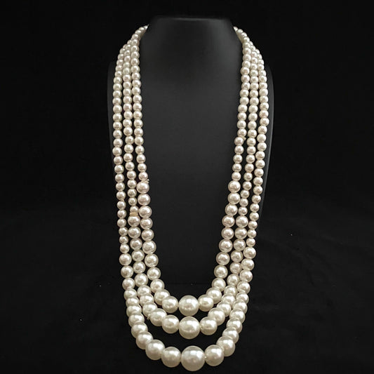 1960s Hong Kong 3-Strand White Faux Pearls