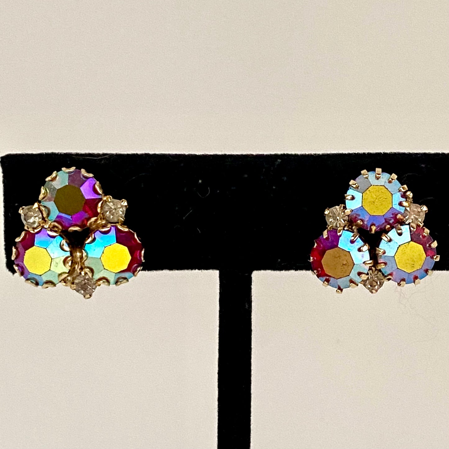 1960s Red Aurora Borealis Rhinestone Earrings