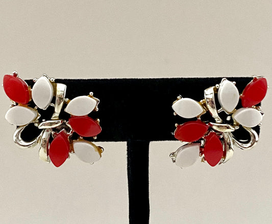 Late 50s/ Early 60s Red & White Lucite Earrings