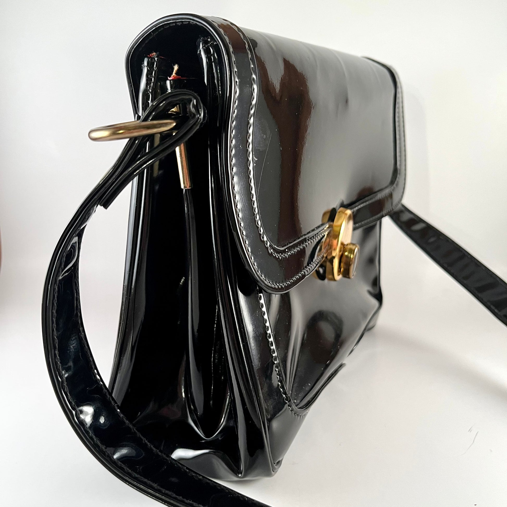 Celine C Bag Medium in Black Patent Leather