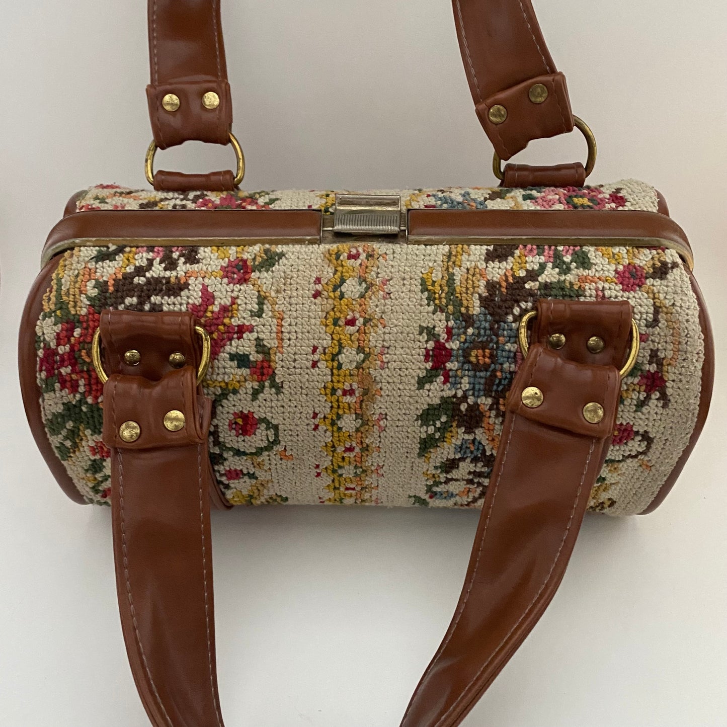 Late 60s/ Early 70s Needlepoint Barrel Bag