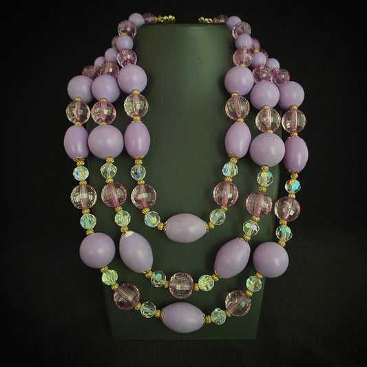 1960s Japan 3 Strand Lilac Purple Necklace