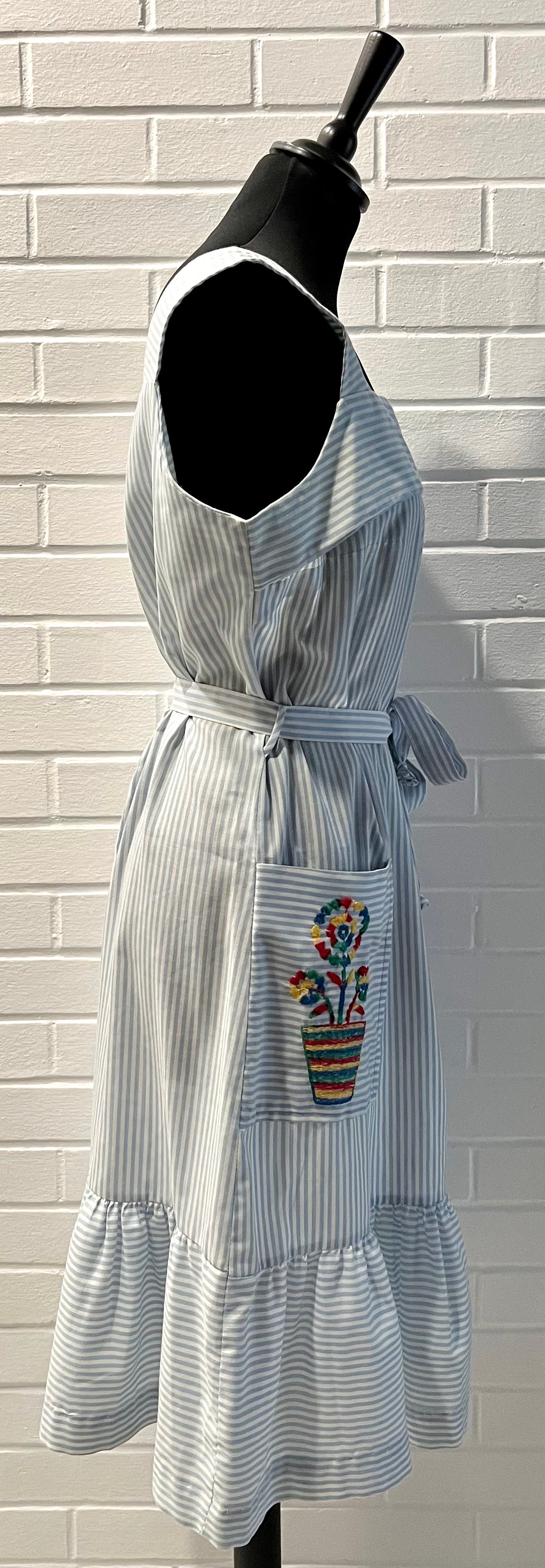 1960s Striped Embroidered Sundress/ Housedress