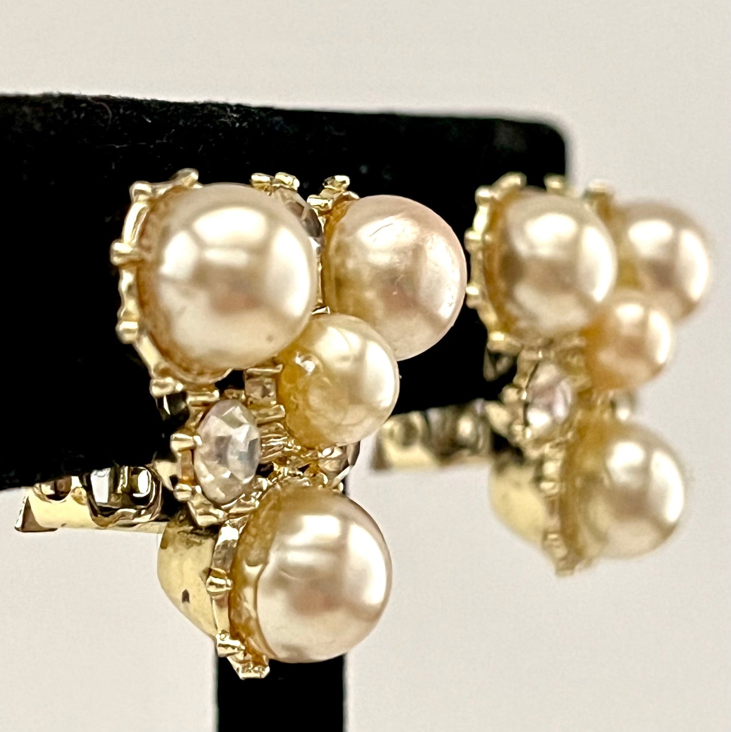1960s Triangular, Rhinestone & Pearl Earrings
