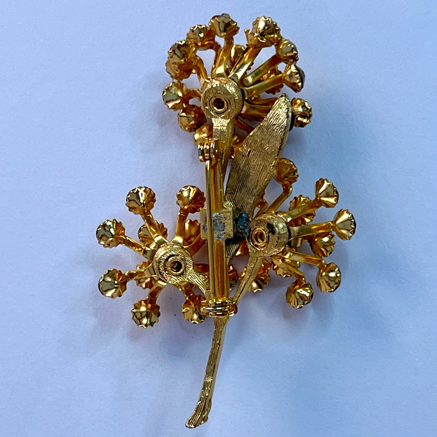 1960s Gold-Tone Amber Rhinestone Flower Brooch
