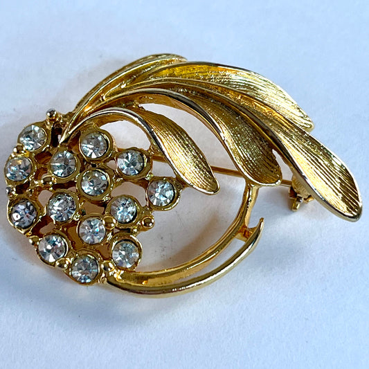 1960s Gold-Tone Rhinestone Brooch