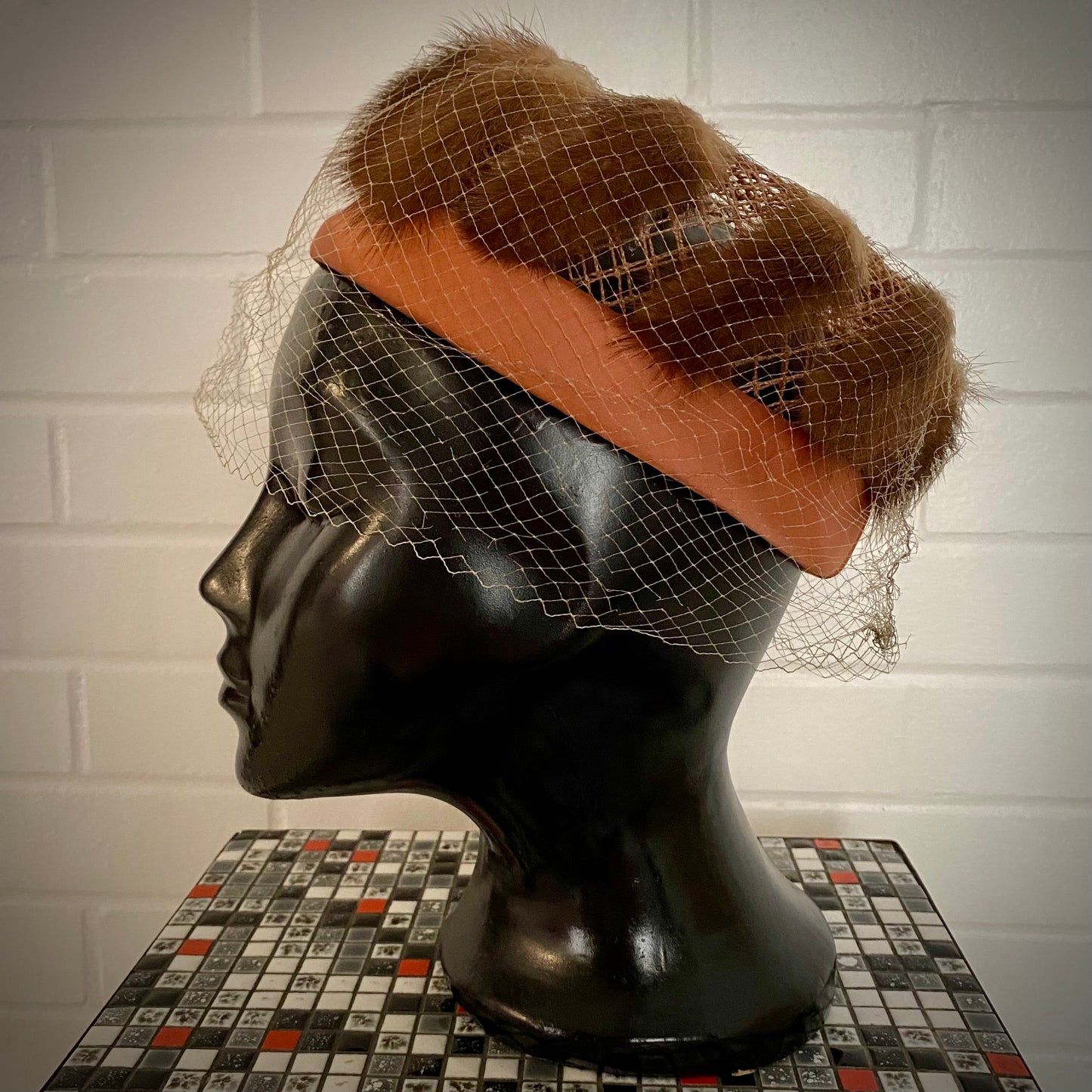 1950s Fur Embellished Pillbox Hat With Veil