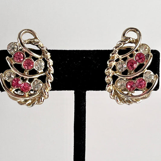 1960s Pink Rhinestone Earrings