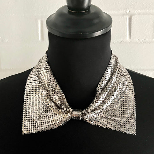 1980s Silver Mesh Chainmaille Choker Necklace