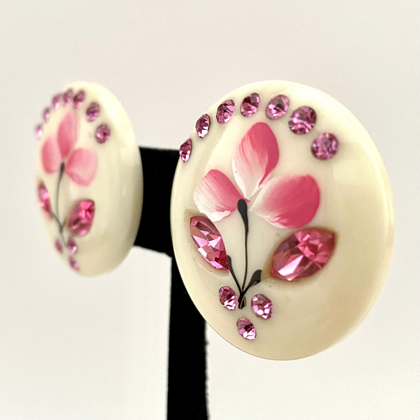 Late 50s/ Early 60s Round Rhinestone Flower Earrings