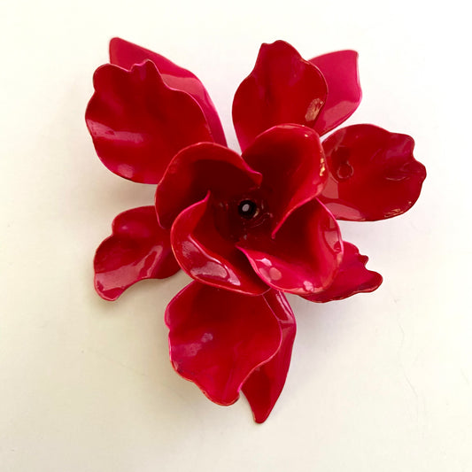 Late 60s/ Early 70s Red Enamel Flower Brooch