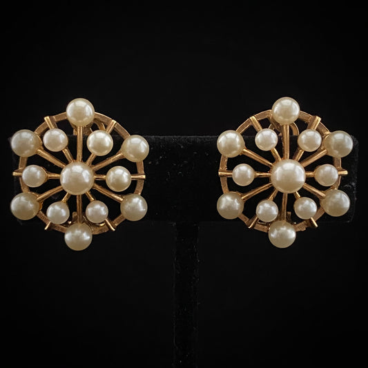 1960s Marvella Gold-Tone & Faux Pearl Earrings