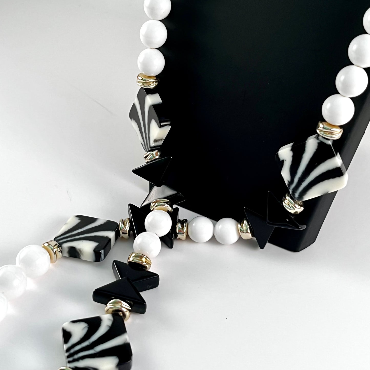 1980s Unique Black & White Bead Necklace