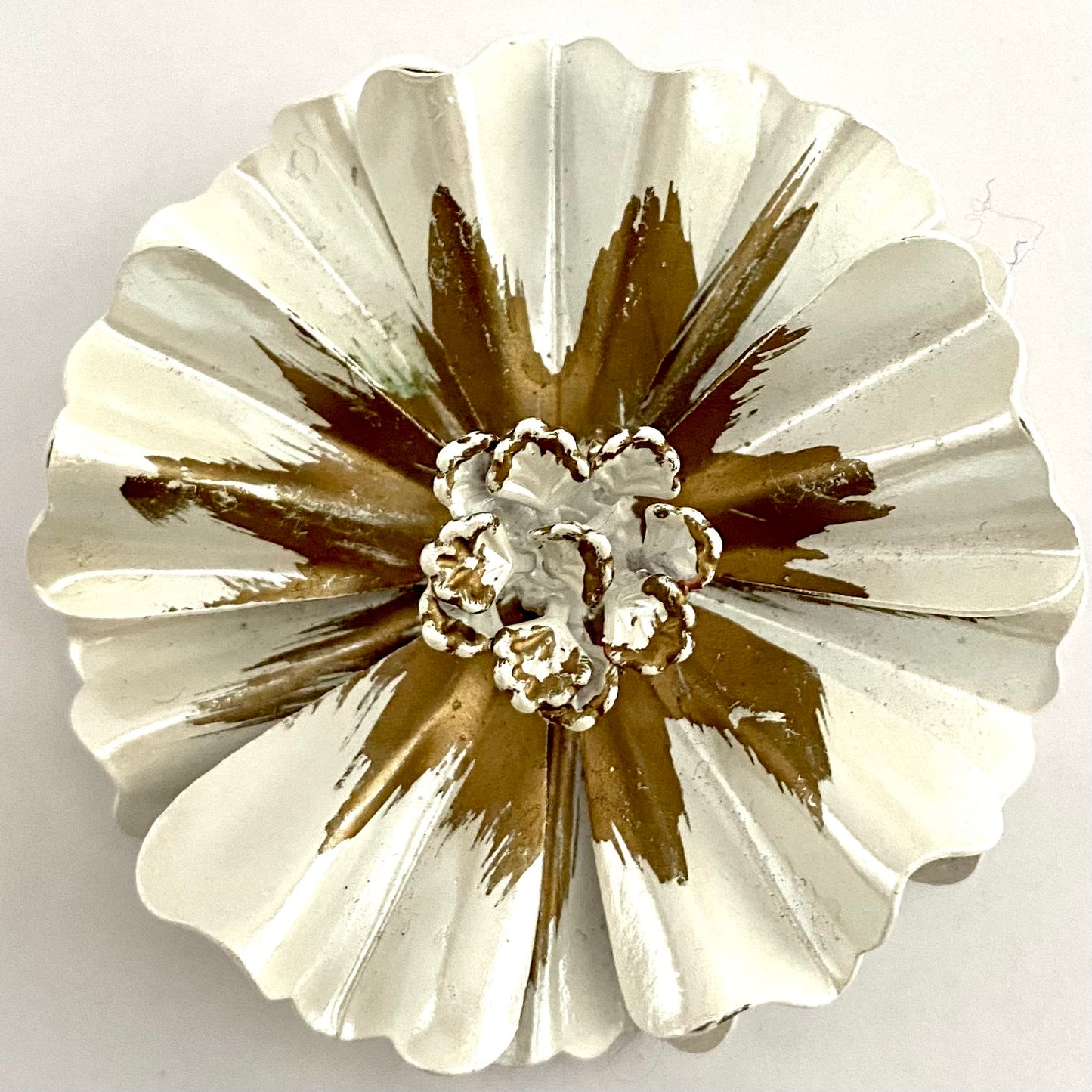 Late 60s/ Early 70s White & Gold Enamel Flower