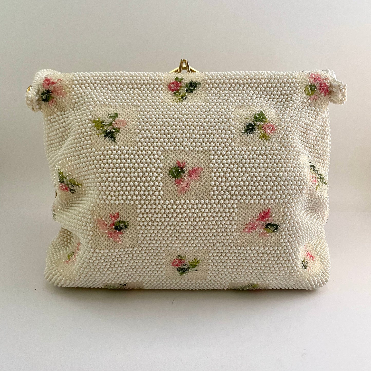 1950s Pink Flower Lumured Handbag
