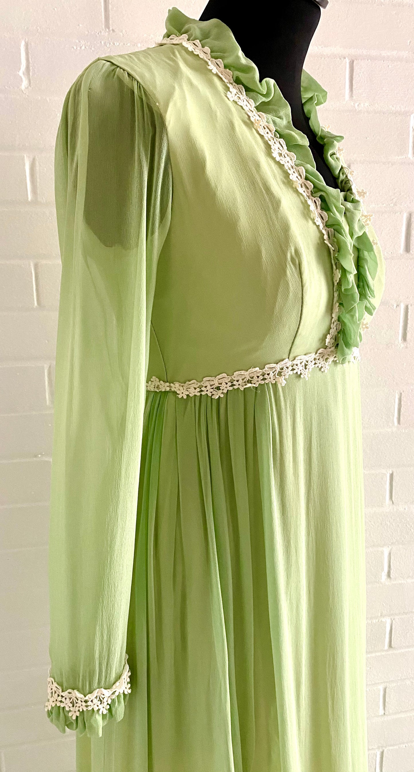 1960s Light Green Chiffon & Taffeta Maxi Dress
