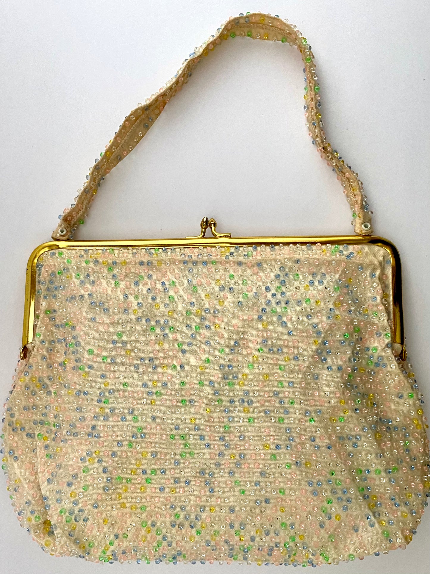 1950s Lumured Pastel Corded Beaded Handbag