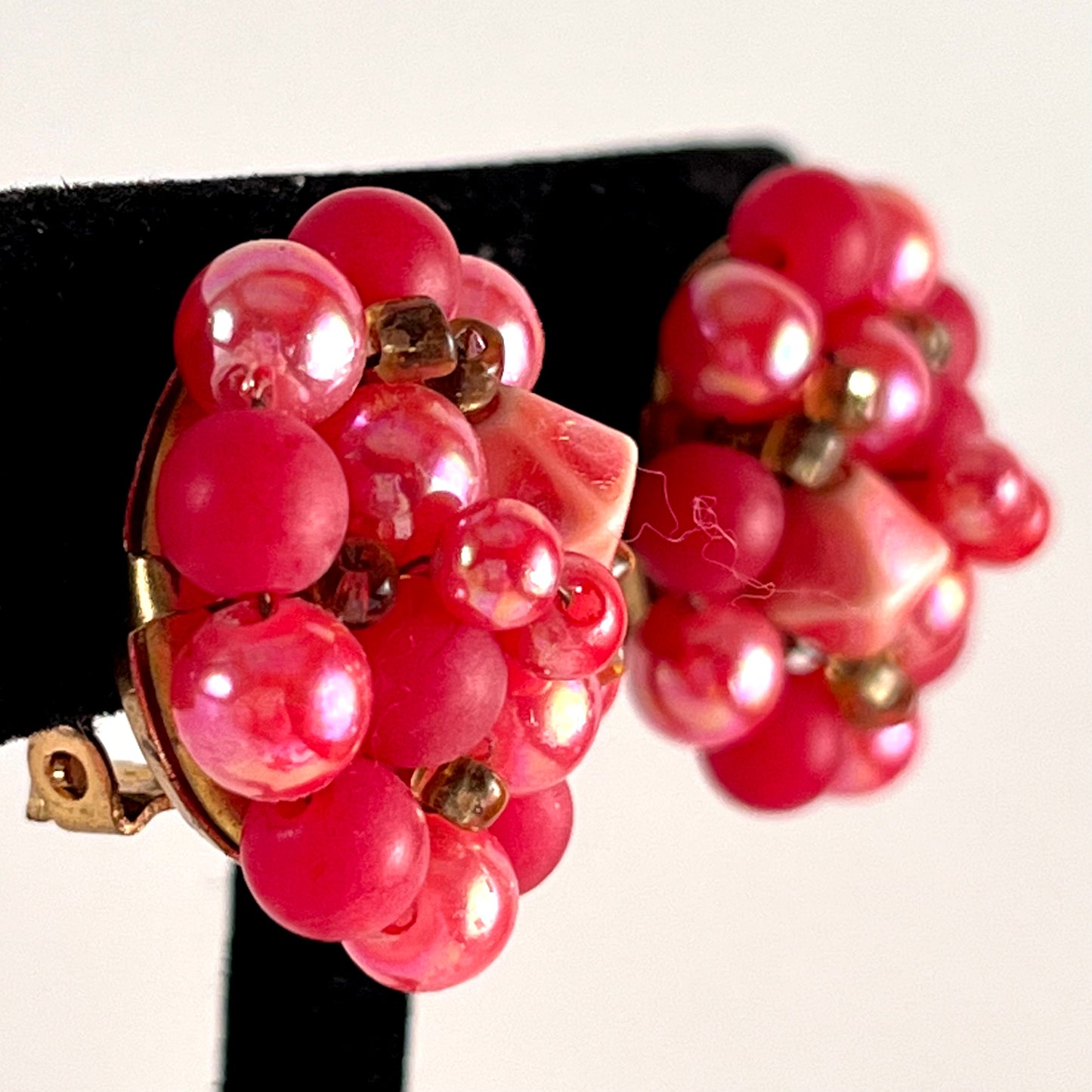 1960s Japan Pink Bead Earrings