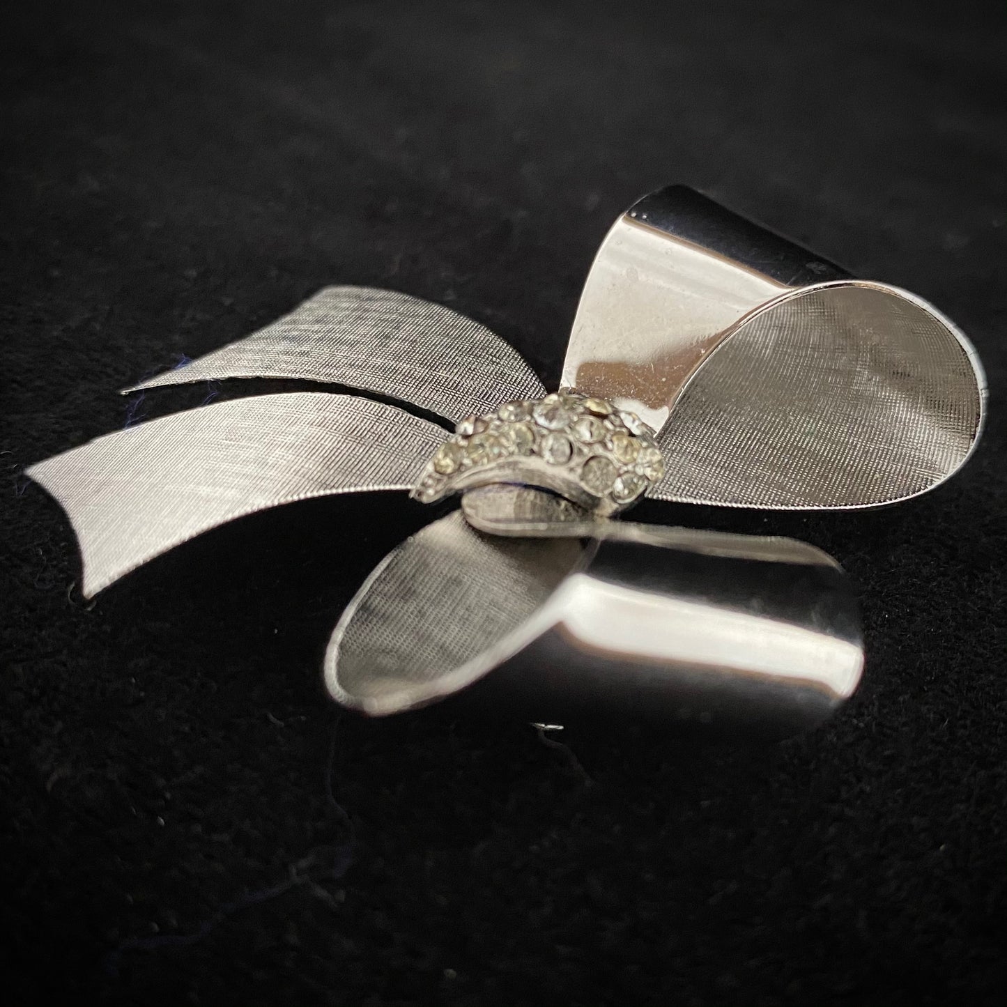 Late 50s/ Early 60s Coro Silver-Tone & Rhinestone Bow Brooch