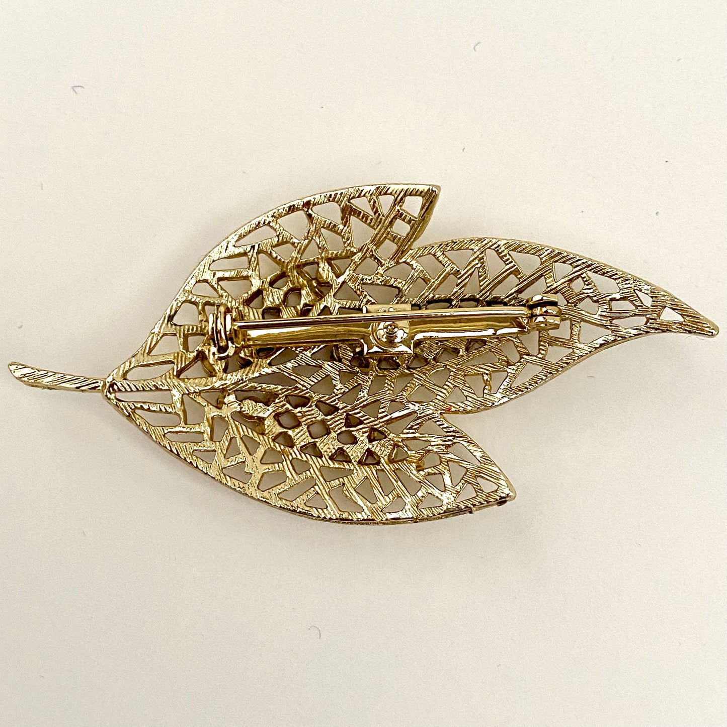 1960s Rhinestone & Gold-Tone Leaf Brooch