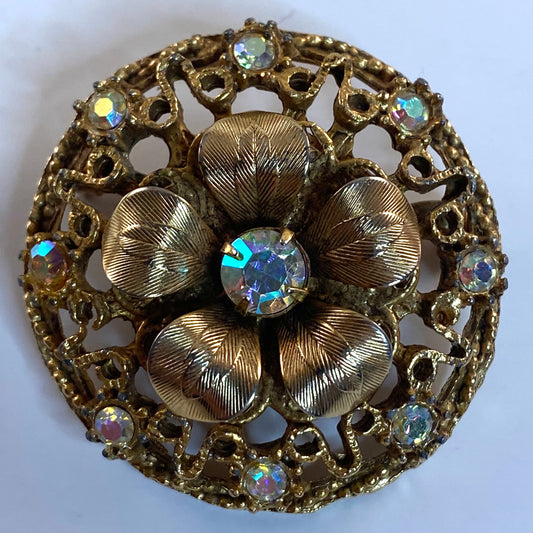 1960s Rhinestone Flower Brooch