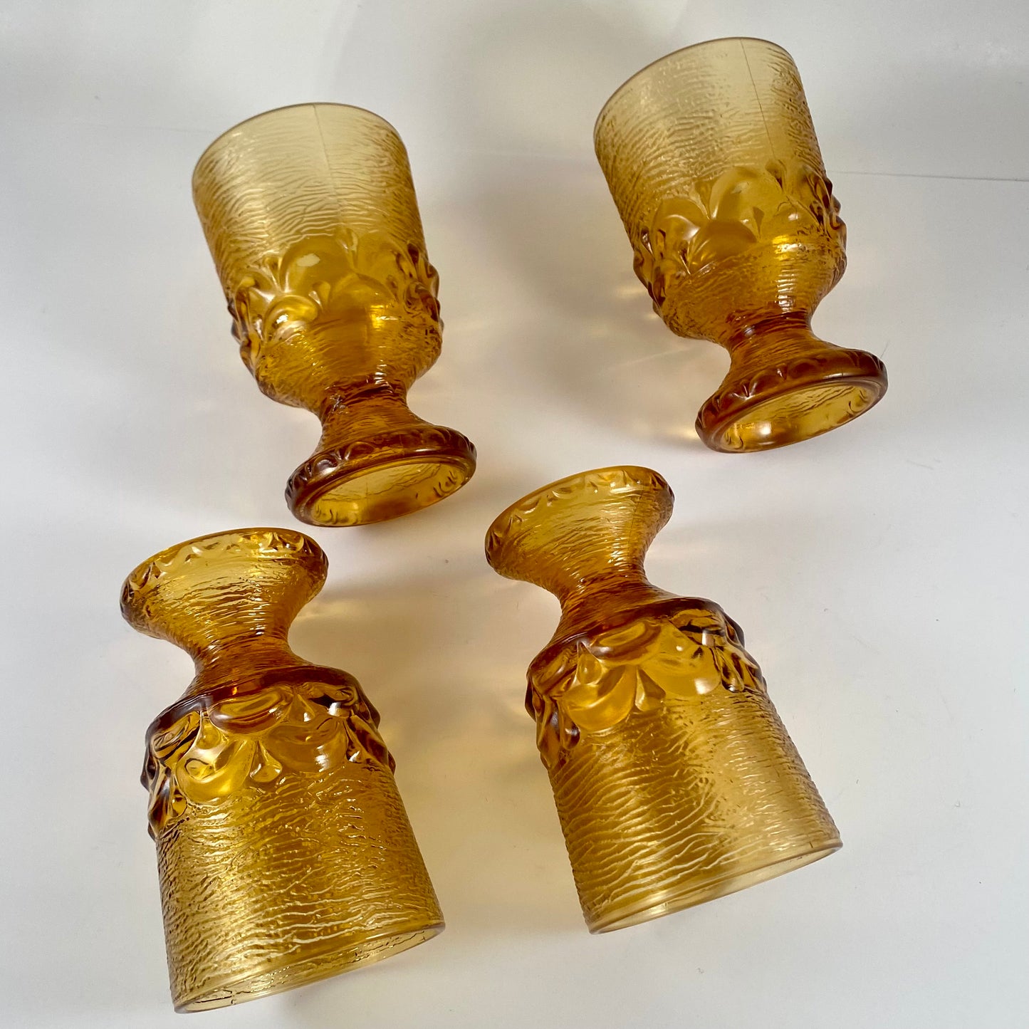 1970s Honey Amber Wine/Water Glass Set (4 Pieces)