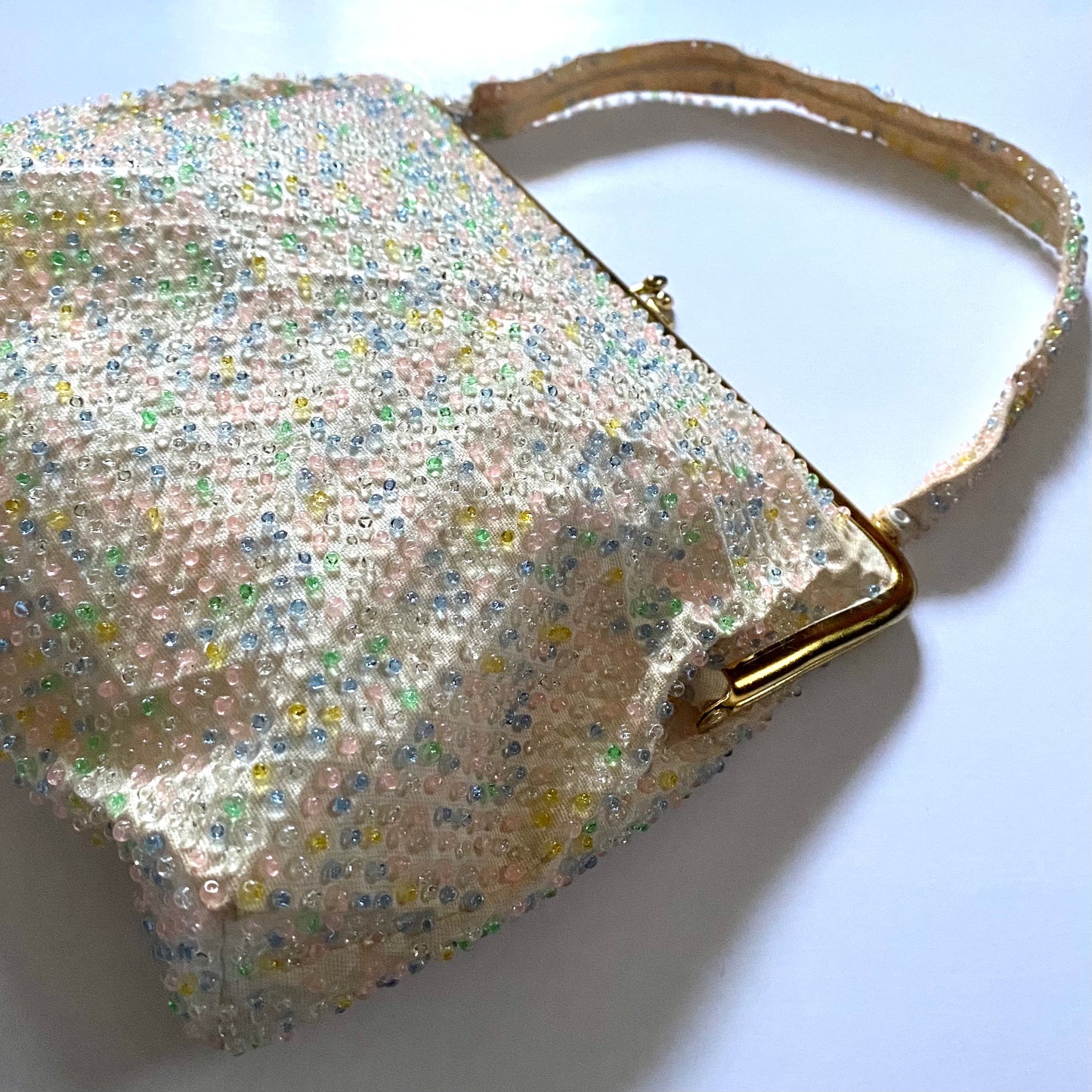 1950s Lumured Pastel Corded Beaded Handbag