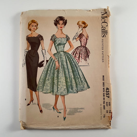1950s McCall's Misses' Off The Shoulder Dress Pattern 4357
