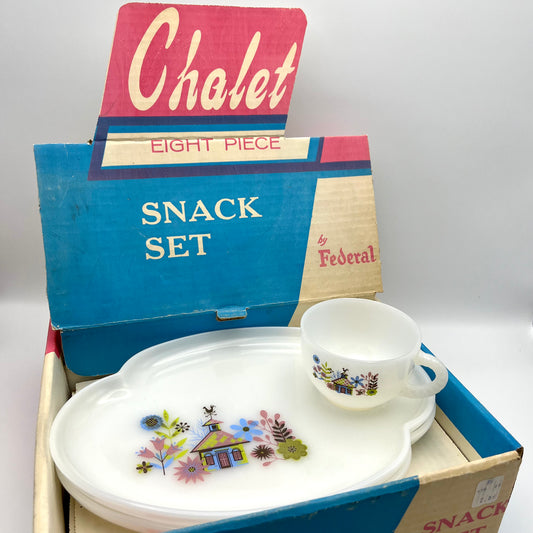 1950s Federal Glass, Chalet Snack Set in Original Box