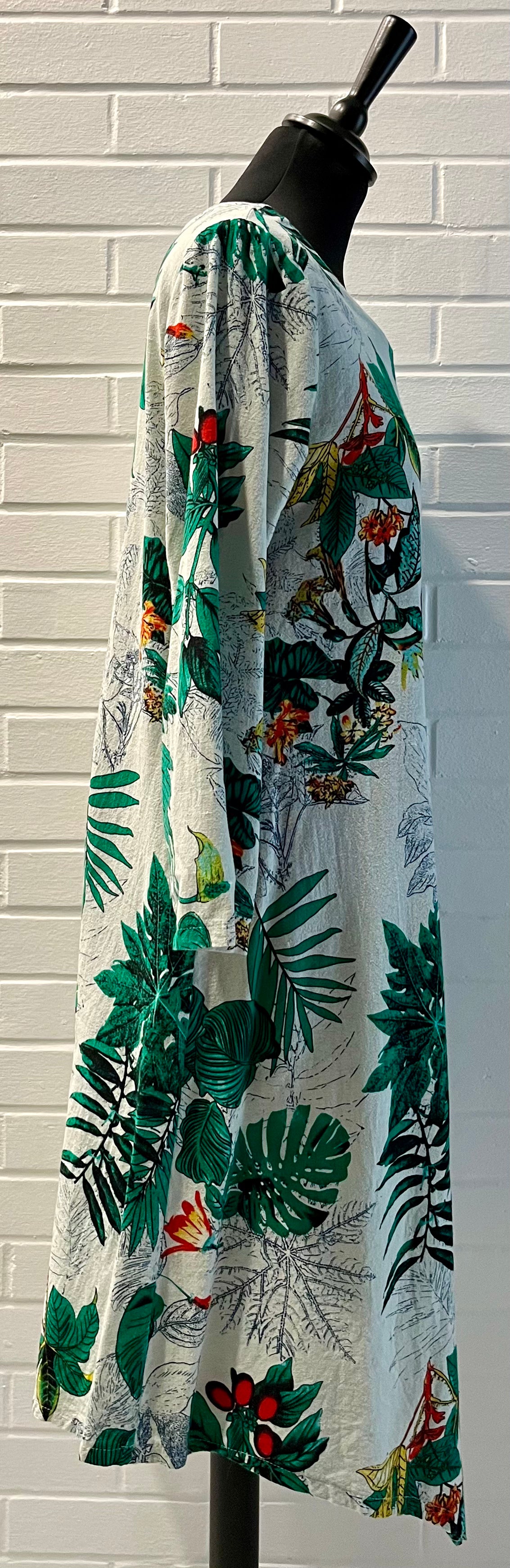 1980s Leaf Printed Asymmetrical Hemline Dress