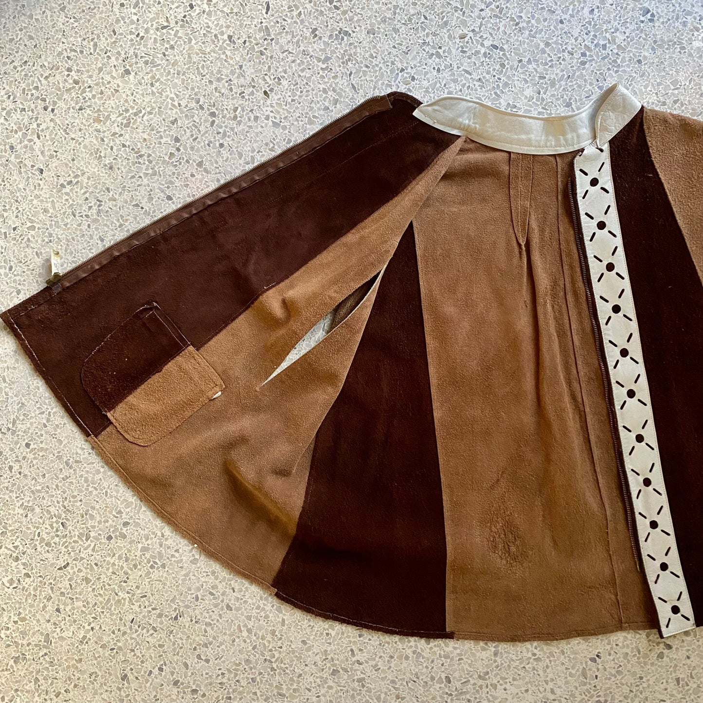 Late 60s/ Early 70s Leather & Suede Capelet Jacket