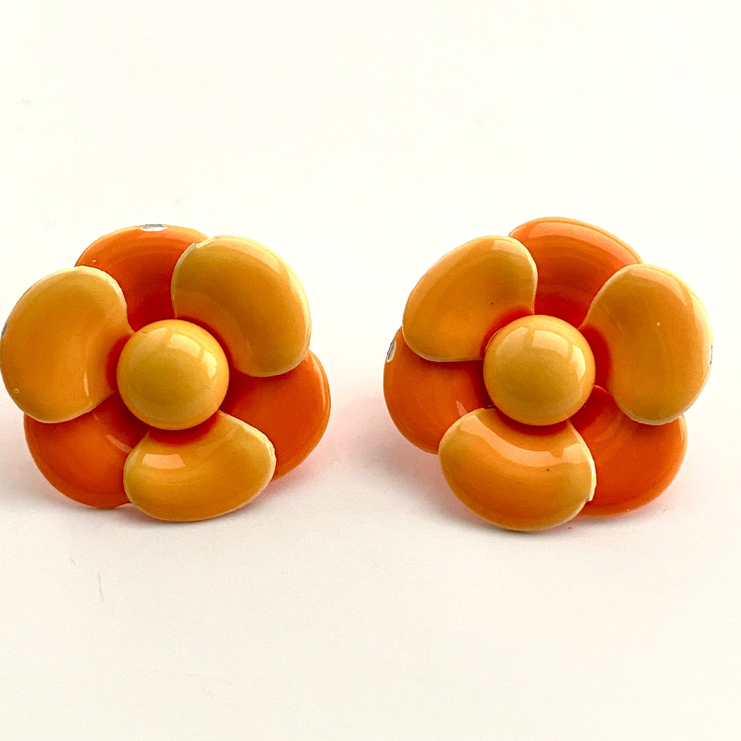 Late 60s/ Early 70s Orange Enamel Flower Earrings