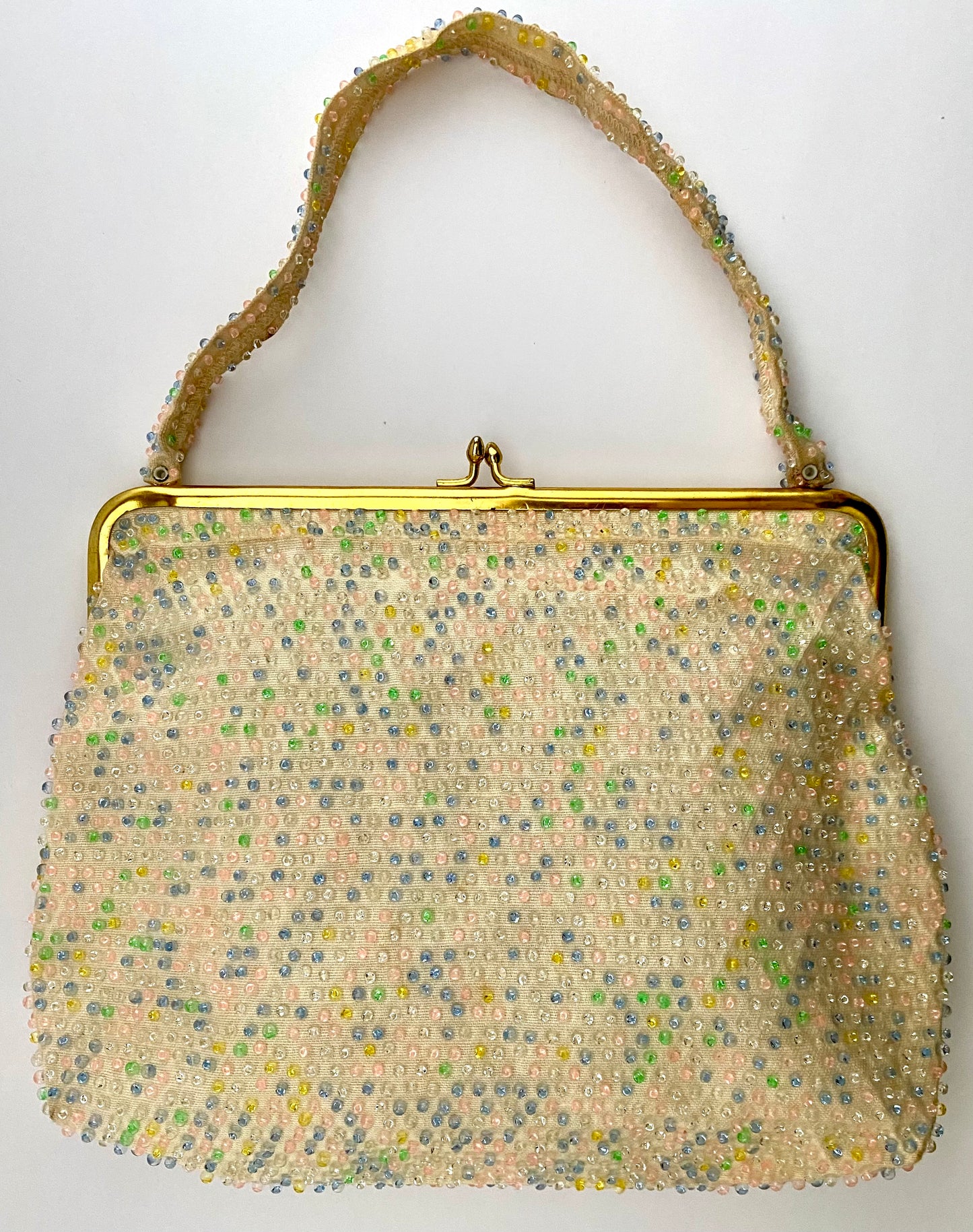 1950s Lumured Pastel Corded Beaded Handbag